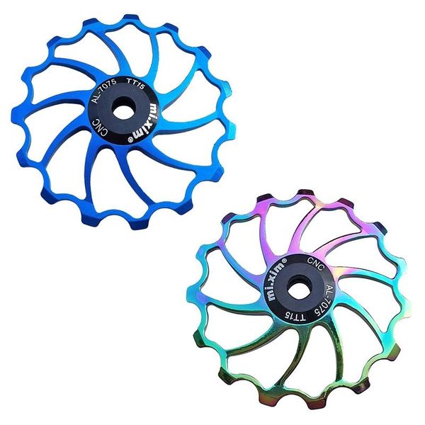 

bike derailleurs mi.xim 2 pcs pulley 15t aluminum jockey wheel guide roller for mtb road folding bike, blue & colorful