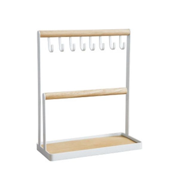 

jewelry pouches, bags display stand with wooden ring tray and hook to store necklace bracelet, ring, watch, Pink;blue