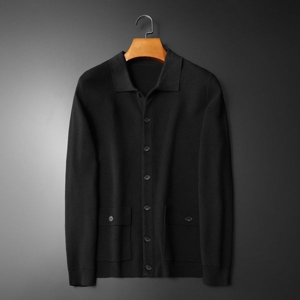 

boutique sweater autumn and winter 2021 boys' knitted fashion lapel pocket decoration solid color cardigan, White;black