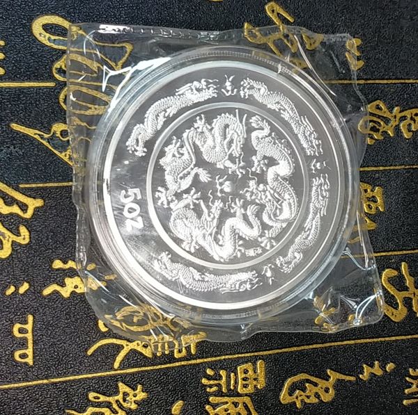 Chinese Shanghai Mint Ag 999 5oz Arts zodiac dragon 1988 Moneta d'argento