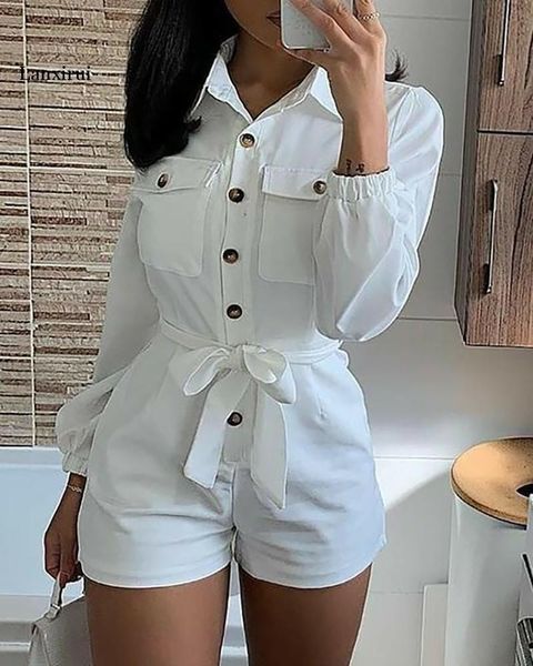 

elegant patchwork lace women short jumpsuit v neck lantern sleeve high waist with sashes playsuits female buttoned pocket women's jumps, Black;white