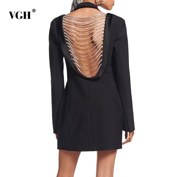 

women's suits & blazers vgh patchwork diamond black open back female blazer notched long sleeve korean fashion slim jackets spring 2021, White;black