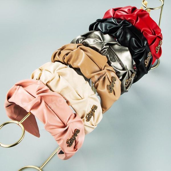 

fashion women's hair accessories pleated pu leather hairband love letter decorate turban headwear hair accessories, Silver