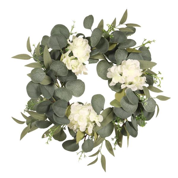 

decorative flowers & wreaths simulation hydrangea wreath eucalyptus leaves door wall hanging decoration home living room ornament artificial