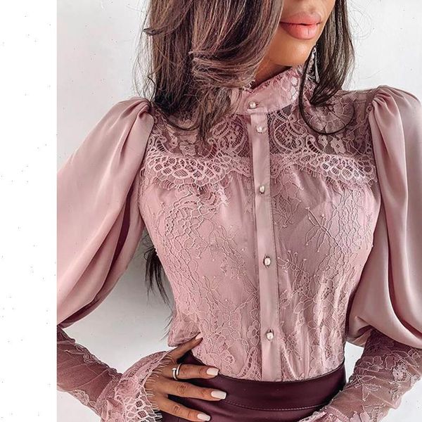

elegant lace flare sleeve womens shirt buttoned chic spring fall office chiffon solid casual blouses female, White
