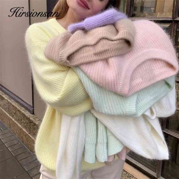 

hirsionsan soft loose knitted cashmere sweater winter solid female pullovers warm basic knitwear jumper 210922, White;black