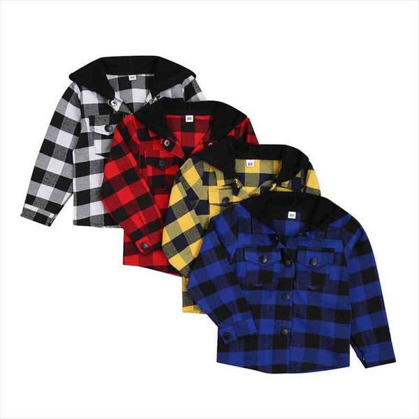 

4 colors casual toddler baby boy girl hooded shirt plaid print long sleeve button cotton sweatshirt autumn outwear, Blue;gray