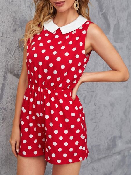 

contrast peter-pan-collar polka dot romper l6ex#, White