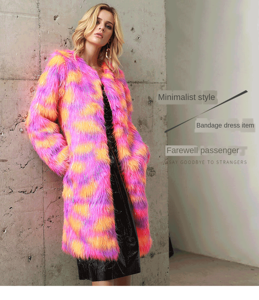 

women's fur & faux womens winter jackets color long plush coat cotton-padded thick warm outerwear coats o-neck pockets fluffy top, Black