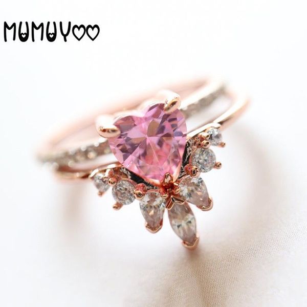

fashion jewelry high-quality swa romantic heart-shaped overlay double crown ring woman love crownt female ring. cluster rings, Golden;silver