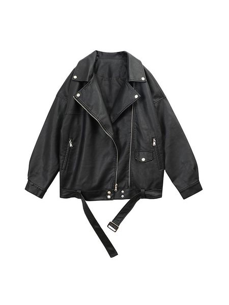 

women's jackets 2021 women loose pu leather jacket black soft faux street moto biker coat lady casual outerwear, Black;brown