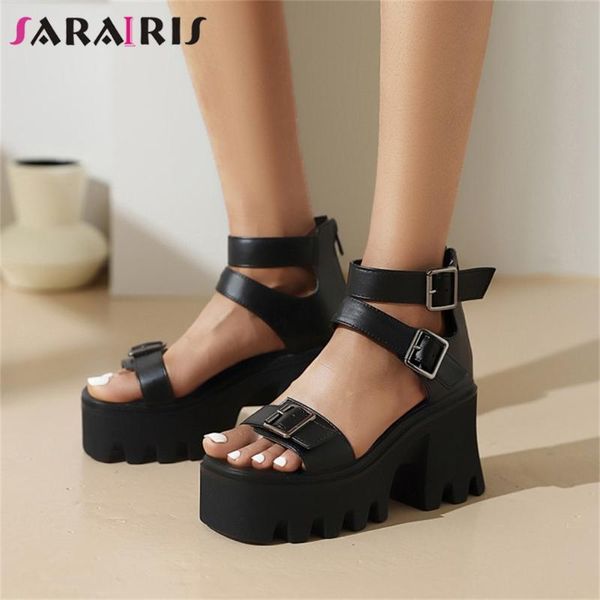 

sandals sarairis drop ladies buckle platform open toe sauare high heel for women 2021 casual quality shoes, Black