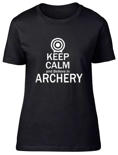 

keep calm and believe in archery fitted womens ladies t shirt, White;black