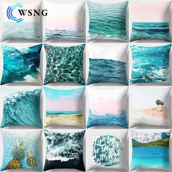 

cushion/decorative pillow sea waves beach pillowcase office cushion creative home car sofa plush lumbar cover view decor case 45x45cm