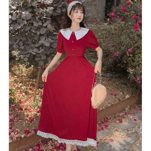 

dress sweet princess lolita red-waisted high-lace shreds long dress peter pan collar women's dresses warm, Black;gray