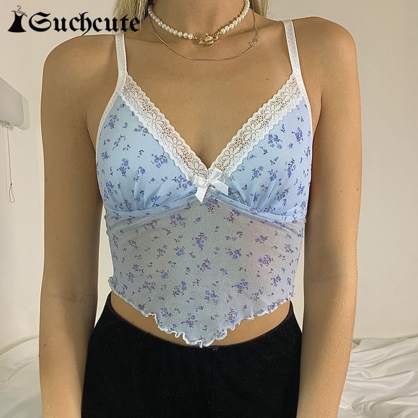 

women's tanks & camis floral print 2000s aesthetic tank for women korean v-neck lace trim see through mesh camisole beac, White