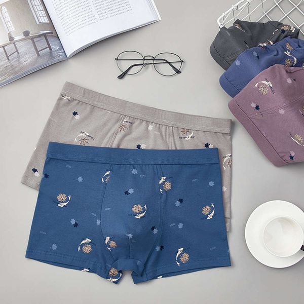 

combed cotton men's underwear loose boxers printed breathable fashion, Black;white