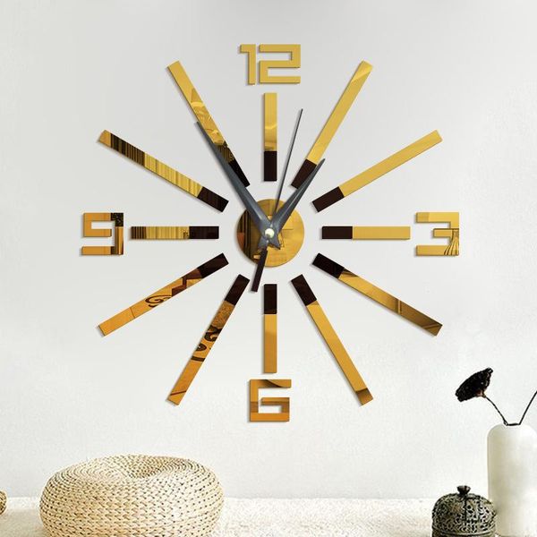 Relógios de parede Criativo DIY Digital Acrílico Relógio Estudo Quarto Decorativo Etiqueta Espelho