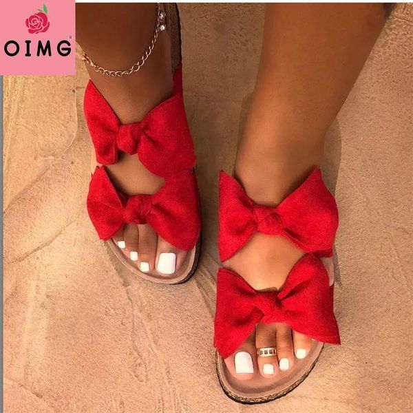 

sandals women summer flats slippers slip on two bow linen sliders shoes open toe outdoor bowtie, Black