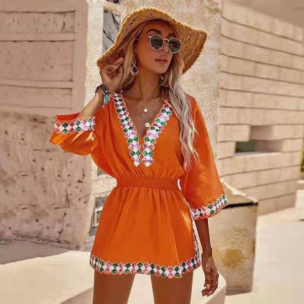 

women's swimwear sequin embroidery beach tunics bikini cover up kaftan tunic dress robe de plage cotton pareo, White;black