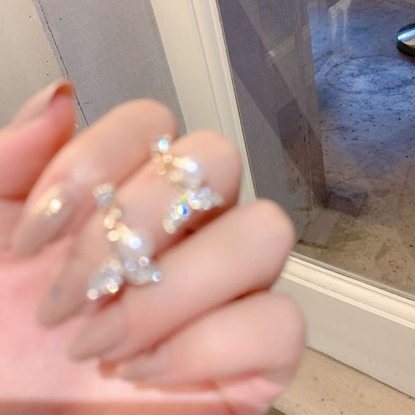 

fishtail earrings female rhinestone pearls simple atmosphere net red