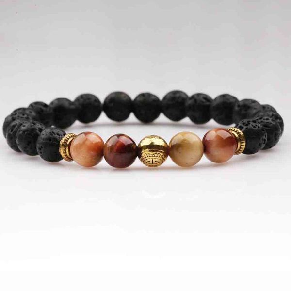 

link, chain european and american selling bracelet 8mm black lava stone four tiger eye gold beads