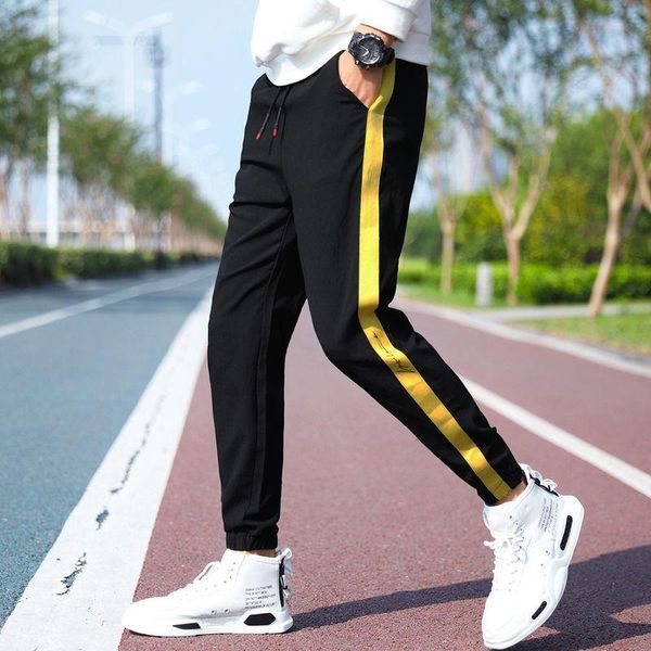 

men's pants summer ice silk breathable casual long loose sports harlan thin nine-point beamed overalls jogging, Black