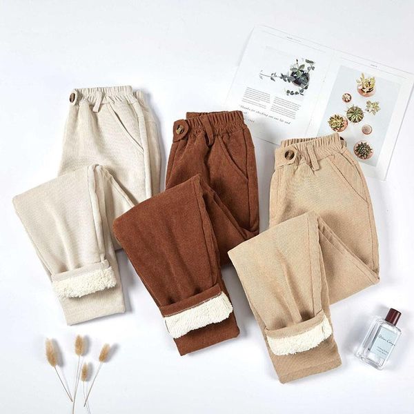 

women's pants & capris 2021high waist corduroy harem women autumn winter plus velvet thick casual long trousers warm sweatpants, Black;white