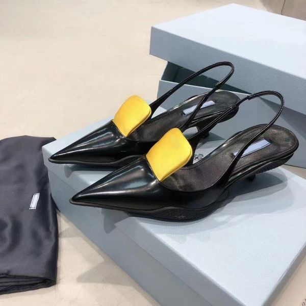 

spring and summer 2021 roman pointed 3cm high-heeled sandals, colorful, classic triangle badge decoration, fashionable women, sheepskin lini, Black