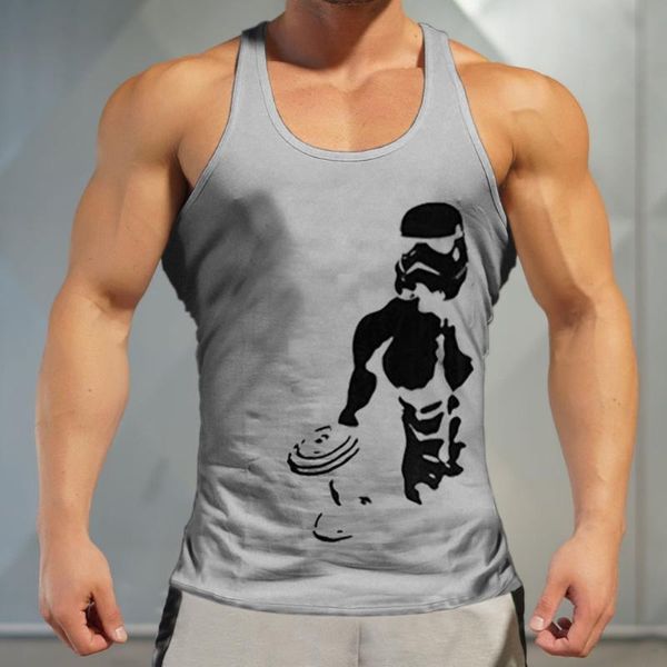 

men' tank fttoy fitness vest gym sport sleeveless cotton print muscle dumbbell i training plus size, White;black