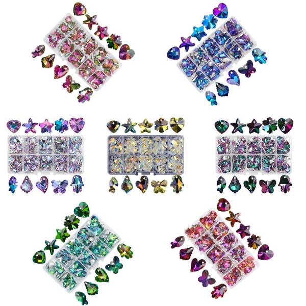 

other 100pcs/box colorful crystal pendant starfish star heart fish leaf butterfly palm shape glass beads diy making earing necklace