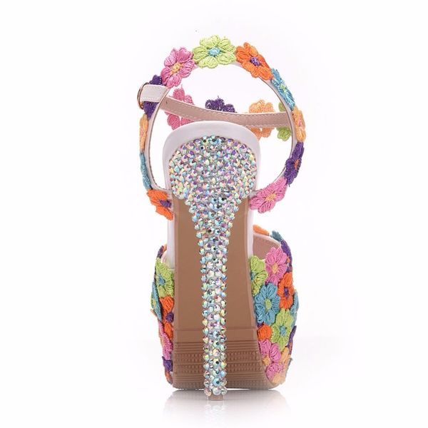 

sandals multicolor flower shining womens wedding 14cm crystal thin high heels female sandals shoes, Black