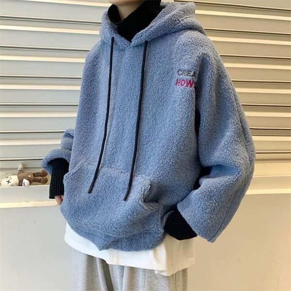 

men's hoodies & sweatshirts winter warm sweatshirt men 2021 fake two-piece arrival lamb wool plus velvet thicken hooded loose, Black