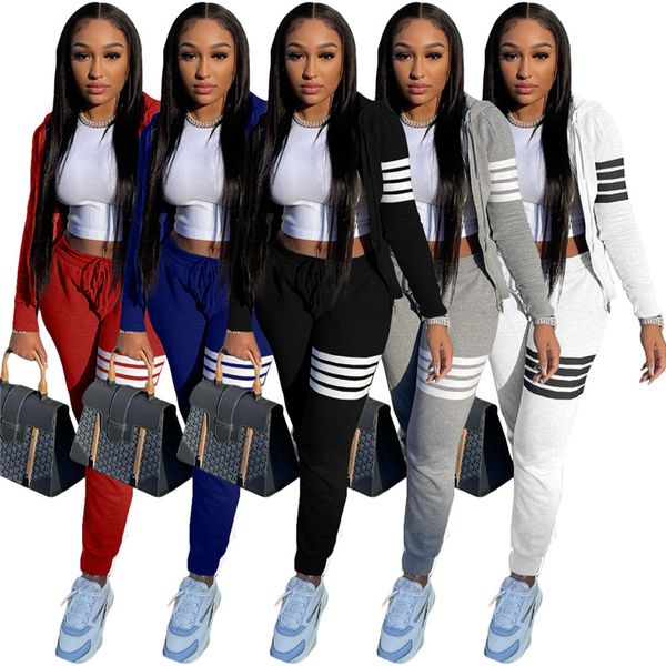 

women's two piece pants wholesale items bulk lots fall clothes long sleeve hoodie outfits 2 set jacket tracksuit stripe m7451 by dhl, White