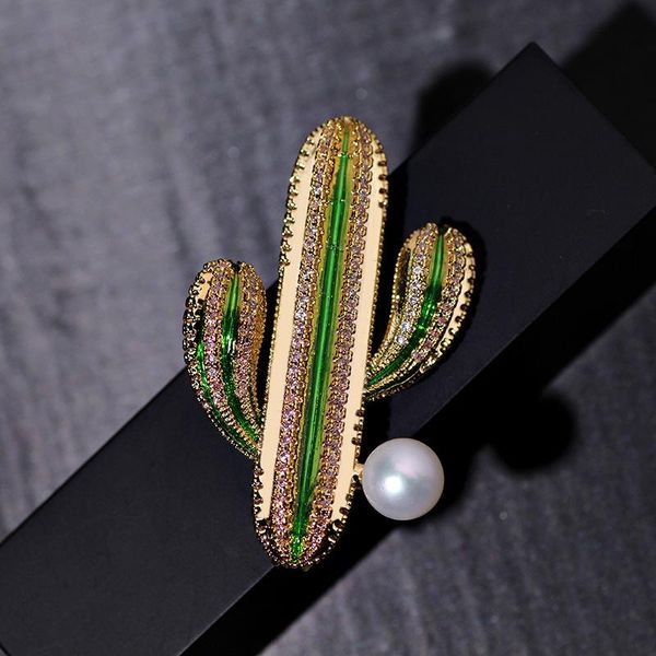 

Pins, Brooches Trendy Fashion Plant Pearl Cactus Shape Brooch For Women Denim Jackets Lapel Pins Sweater Bride Kid Jewelry Accessories, Gray