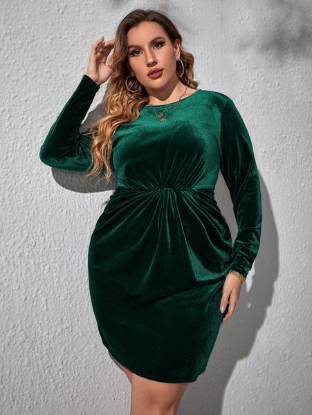 

plus ruched front slit back velvet dress u4iw#, Black