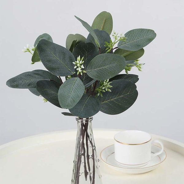 

decorative flowers & wreaths 29cm short eucalyptus branch with fruit, artificial green plant leaf decoration, home garden fake plant, layout