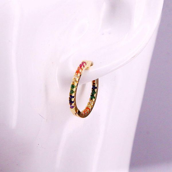 

3pairs, arrived trendy jewelry micro pave rainbow zircon earrings gold color colorful cz circle hoop earring & huggie, Golden;silver