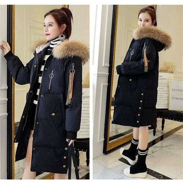 

women's down & parkas female cotton jacket mid-length2021 embroidered overcoat warm padded outwear loose winter coat522, Black
