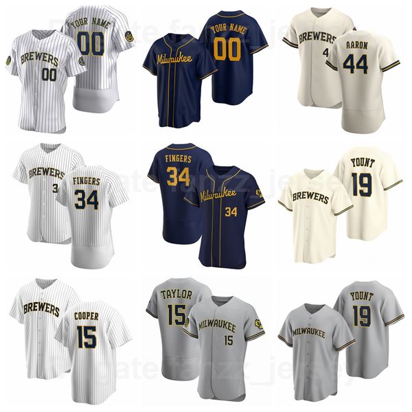 

man woman youth baseball 34 rollie fingers jersey 19 robin yount 4 paul molitor 44 hank aaron 15 cecil cooper flexbase cool base color navy, Blue;black