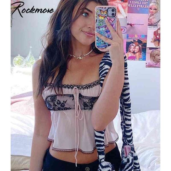 

rockmore lace patchwork tank womens clothing y2k summer streetwear female fashion sleeveless crop camis egirl pink 210326, White