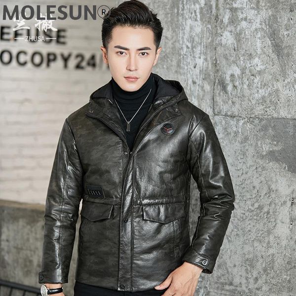 

men's leather & faux akoosun genuine jacket man thick winter coat hooded down jackets sheepskin clothing male ropa de hombre lxr545, Black