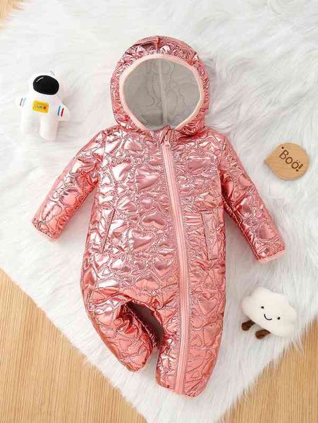 

baby heart pattern hooded metallic jumpsuit she, Blue