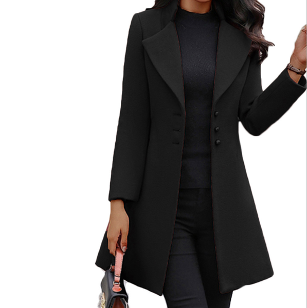 

women's wool & blends 2021 european and american winter fashion mid-length coat single-breasted slim-fit lapel woolen, Black