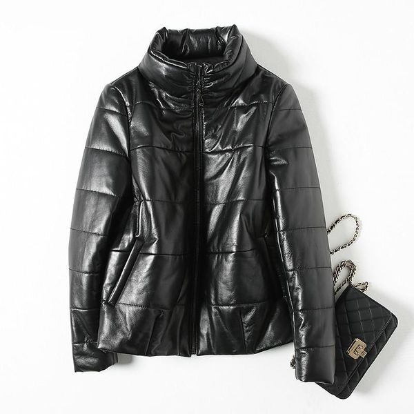 

women's leather & faux genuine jacket women winter sheepskin coat short white duck down jackets korean chaquetas mujer 2021 8606 kj3390, Black