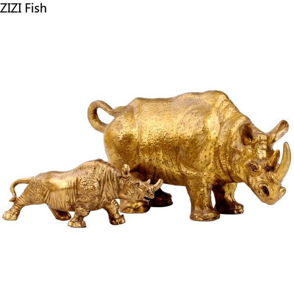 

decorative objects & figurines brass rhino golden statue metal animal ornaments copper crafts desk decoration statuette modern home decor