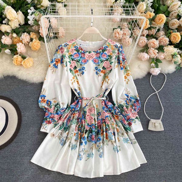 

women's knits & tees croysier runway 2021 fashion women clothing long sleeve boho vintage floral round neck mini with belt ysr3, White