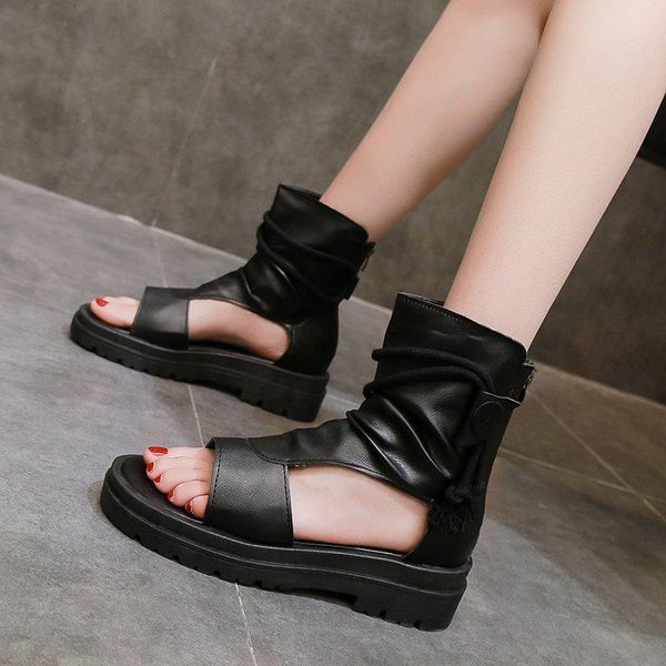 

sandals shoes women's summer casual fashion 2021 high-soft leather thick bottom fish mouth, Black