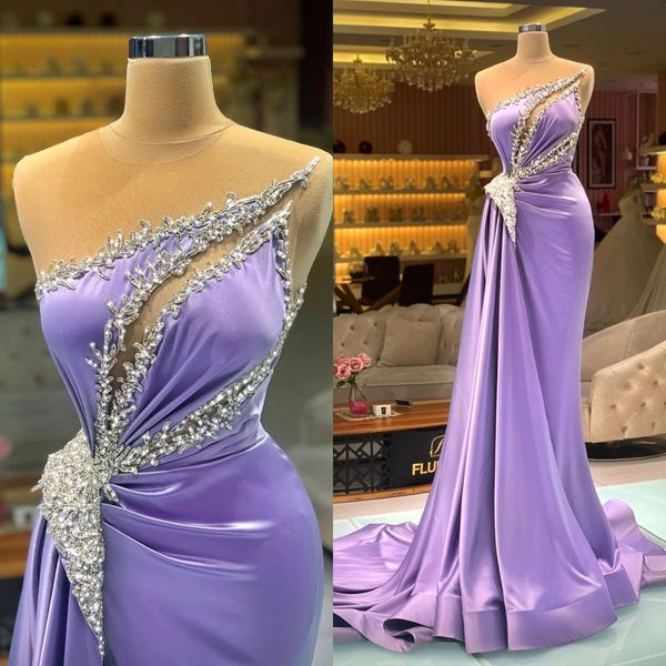 

2021 lavender evening dress beaded sheer jewel neck satin sleeveless mermaid prom dresses custom made formal vestidos de fiesta, Black;red