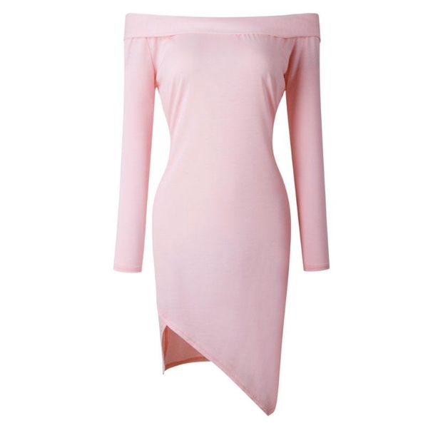 

casual dresses autumn dress 2021 women knit sheath mini slash neck pink gray long sleeve asymmetrical hem clubwear bodycon, Black;gray